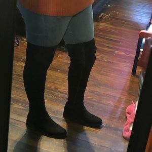 Black flat thigh high boots